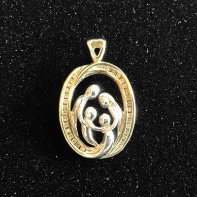 10k Yellow & White Gold Small Diamond Family of Four Pendant (2.46 Grams)