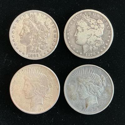 Morgan & Peace Silver Dollars (Morgan - 1878s, 1883p) (Peace - 1922p, 1925p)