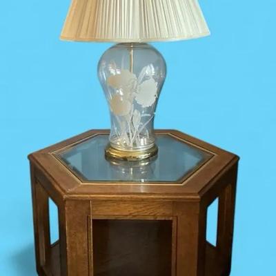Retro Hexagonal Table & Iris Glass Table Lamp