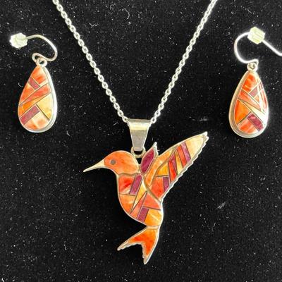 Southwestern Sterling Hummingbird Pendant & Earring Set 