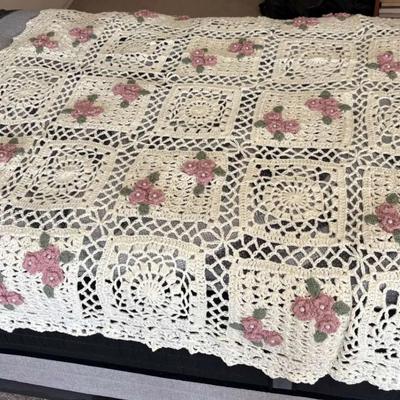 Handcrocheted Rose & Pearl Afghan 