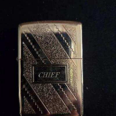 Zippo Gold Brass Lighter Engraved with "Chief"