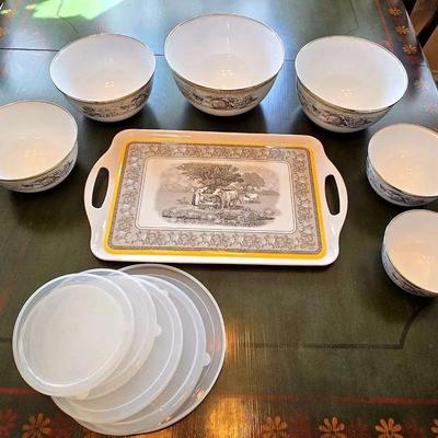 Villeroy & Boch Audun Melamine Tray & Stainless Steel/Enameled Bowls w/Lids