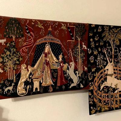 "The Lady and the Unicorn" by Flemish Tapestries + Decorative Metal Hanger