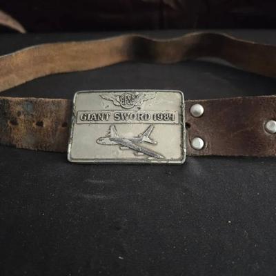 AFSA (Air Force Sergeants Association) Giant Sword Belt Buckle 1984 with Leather Belt