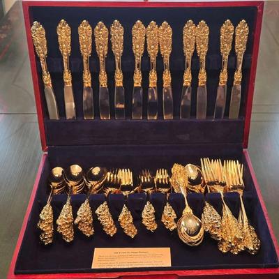 Gold Plated Grande Antique Flatware Set by F. B. Rogers