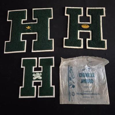 Vintage "H" Dark Green Chenille Letterman Letters