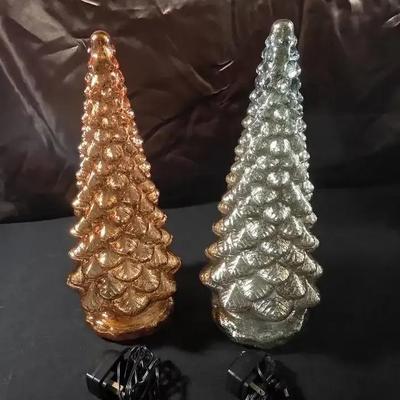 Two Glass Light Up Christmas Trees