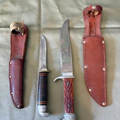 2 Knives w/Leather Cases