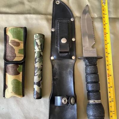 Knife w/Leather Case + Flashlight w/Nylon Case