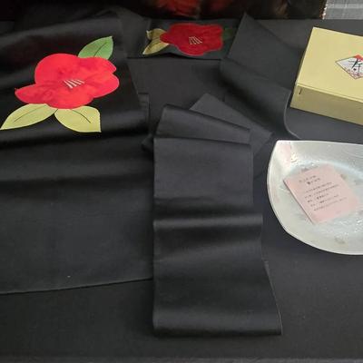 Japanese Kimono Obi, Japanese Wedding Plate + Natural Stone Trivet