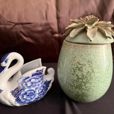 Swan Planter + Green Jar