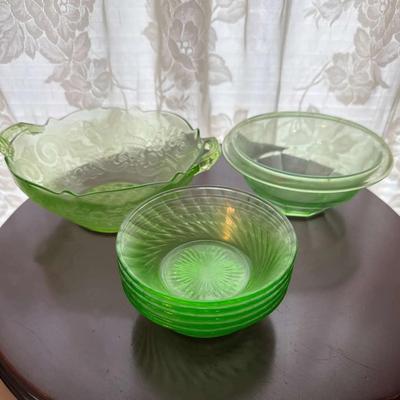 Debbra Uranium Glass Pieces by Lancaster Glass Company