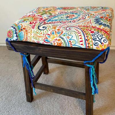 Wooden Stool w/Seat Cushion