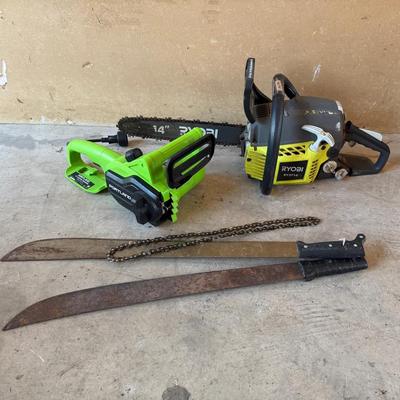 Ryobi Chainsaw, Electric Chainsaw + Machetes 