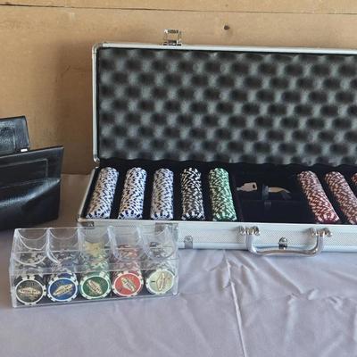 Poker Chip Set with Aluminum Case, Las Vegas-Style Poker Chips & Box of Marbles 