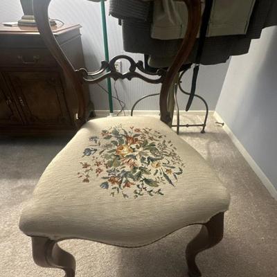 Victorian side chair with floral needlepoint seat
