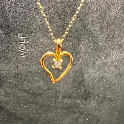 Vintage JCM  Gold Heart toned Necklace with Diamond Center – 1.90g Romantic Classic 
