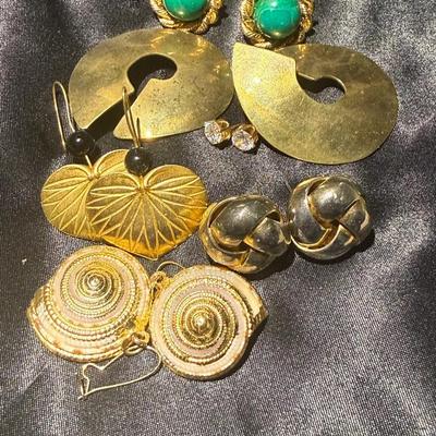 Eclectic Vintage & Artisan Earring Lot – Bold Boho, Retro Glam & Modernist Brass Mix (6 Pairs