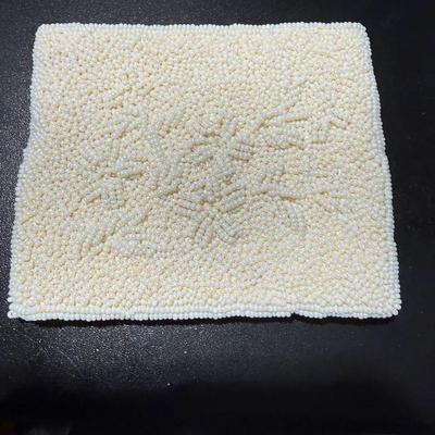 Vintage Hand-Beaded Ivory Clutch – 1950s Glass Bead Purse w/ Satin Interior – Elegant Bridal or Even