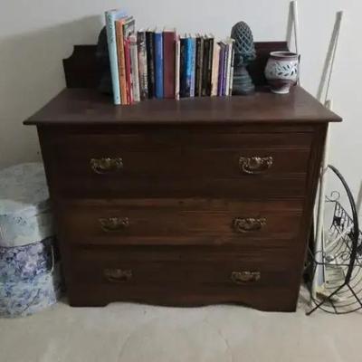 Vintage Solid Wood Dark Stained Dresser With Three Drawers