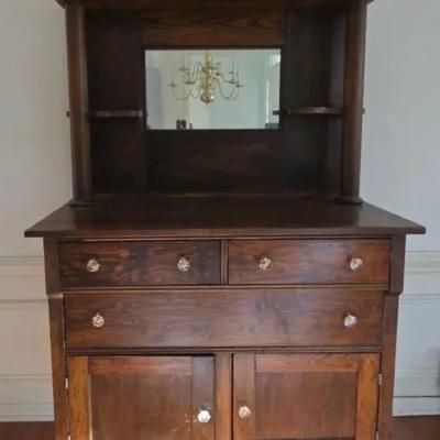 Antique Solid Wood Sideboard With Mirror Top