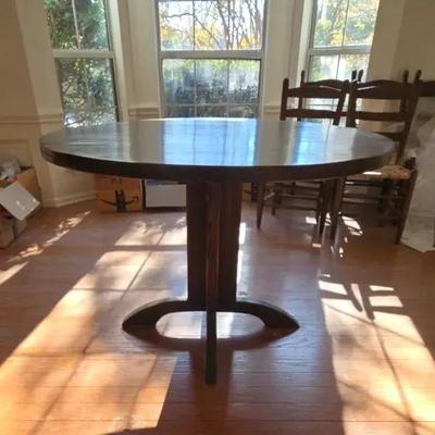 Vintage Solid Wood Round Dark Stained Table