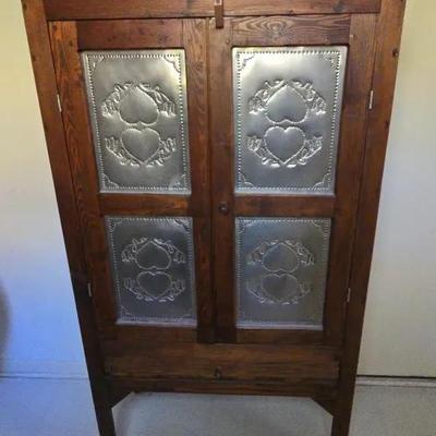 Solid Wood Pie Safe Punched Tin Cabinet