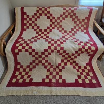 Sale Photo Thumbnail #110: Vintage red & white check quilt.