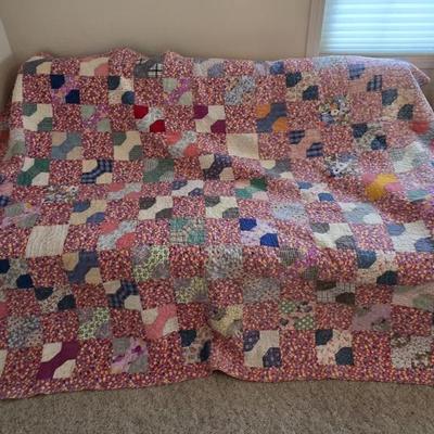 Sale Photo Thumbnail #109: Vintage bow tie quilt. Likely some feedsack material in this. 