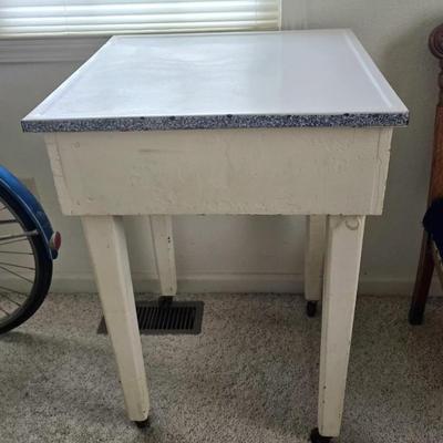 Sale Photo Thumbnail #94: Vintage farmhouse enamel top table