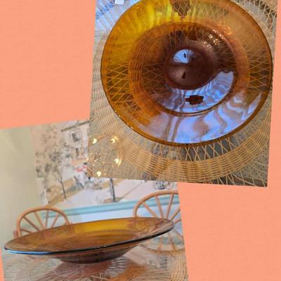 Sale Photo Thumbnail #51: Vintage hand blown amber glass charger bowl