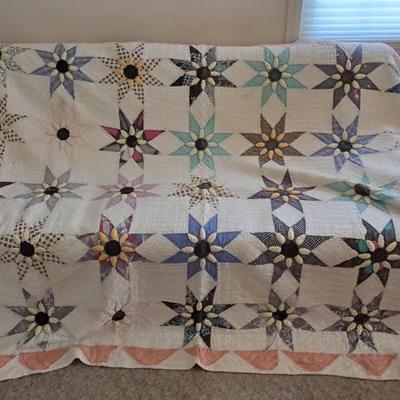 Sale Photo Thumbnail #107: Vintage 8 point star quilt with puffy accent. 