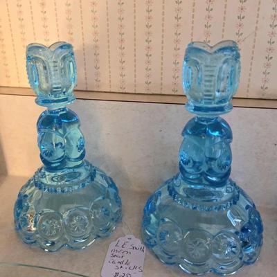 LE Smith ice blue Moon & Stars candle sticks
