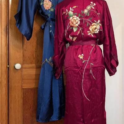 Japanese Embroidered Satin Kimonos 