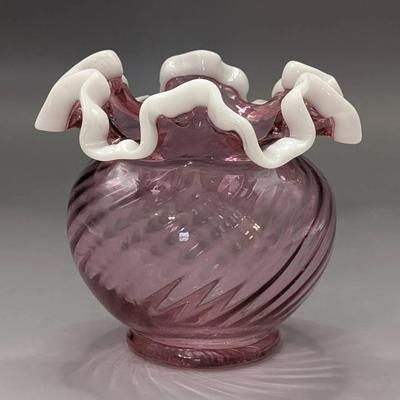 Fenton Cranberry Swirl Glass Snow Crest Vase