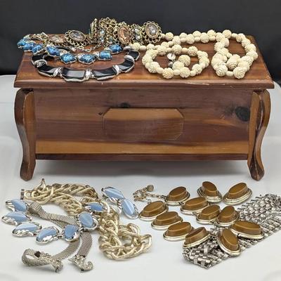 Wood Jewelry Chest with Mid Century Variety 