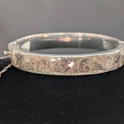 Etched Sterling Bangle 