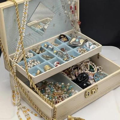 Vintage Musical Jewelry Chest and Contents 