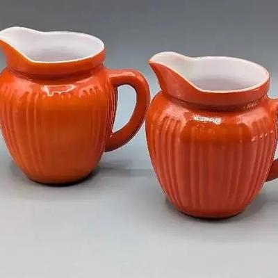 1940's Hazel Atlas Platonite Orange Cream Pitchers