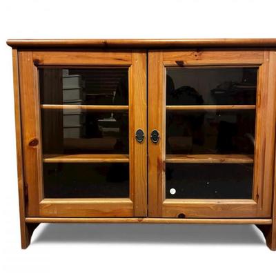 Wood Entertainment Stand w/ Glass Doors & Shelves	