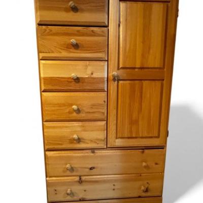 Pine Wood Dresser w/ 7 Drawers & Cabinet Door	