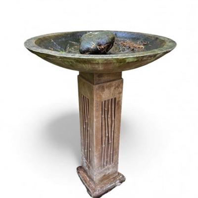 Tall Concrete Birdbath W/ Bamboo Relief Design – 35" Height	