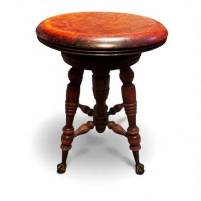 Vintage Wooden Piano Stool – Swivel Seat, Claw & Glass Ball Feet	