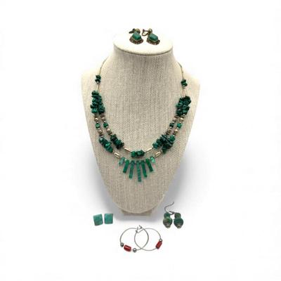 Green Lapis Necklace & Mixed Stone Earrings – Possible Silver Beads	