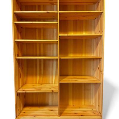 Pine Colored Wooden Bookshelf Double Column Display	