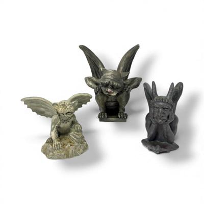 Set of 3 Vintage Gargoyle Statues – Gothic Style Figurines	