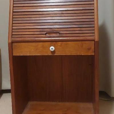 Mid-Century Walnut Tambour Front Cabinet Rolltop c. 1960s