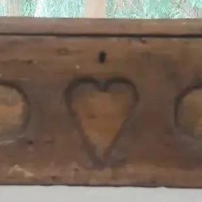 Primitive Hand-Carved Wooden Trinket Box with Heart Motif
