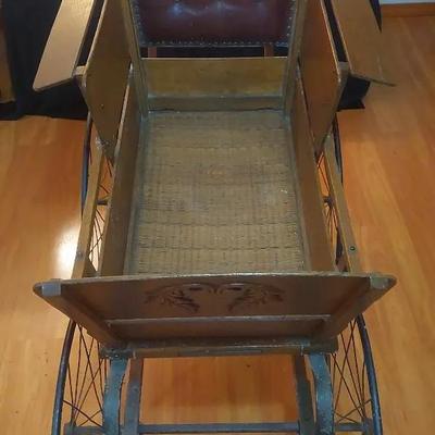 Antique “Heywood’s Sleeper” Victorian Baby Carriage with Iron Spoke Wheels
